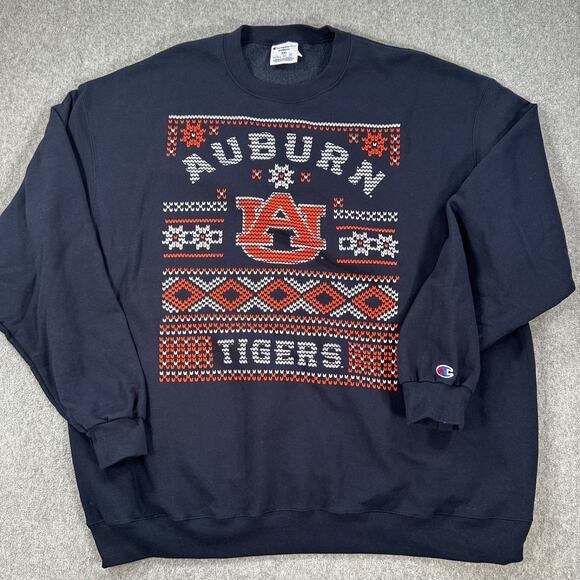 Auburn Tigers Champion Ugly Christmas Sweatshirt Size 3XL Blue Orange War Eagle - Picture 1 of 8